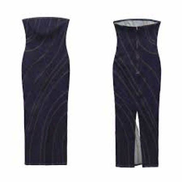 NWT Zara Denim Strapless Midi Sculpted Stitch Dress Medium & Large - Picture 4 of 13